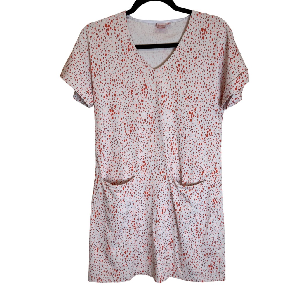 Persifor XS Orange Dot Print Short Sleeve V Neck Pockets Dress Made USA